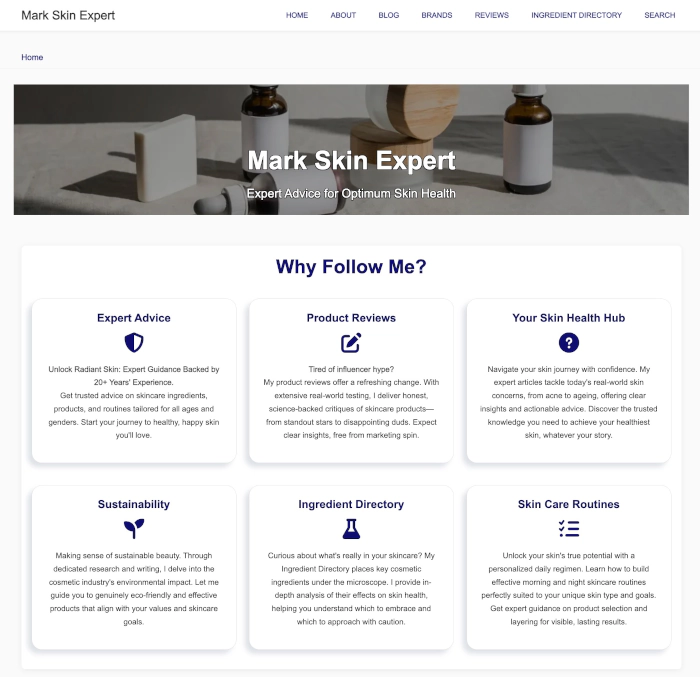 Mark Skin Expert homepage screenshot