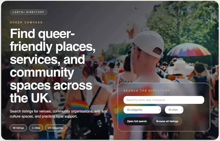 QueerCompass directory web application screenshot